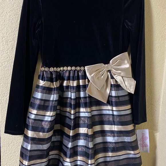 Bonnie Jean black and Silver Striped Dress velvet - Picture 2 of 4